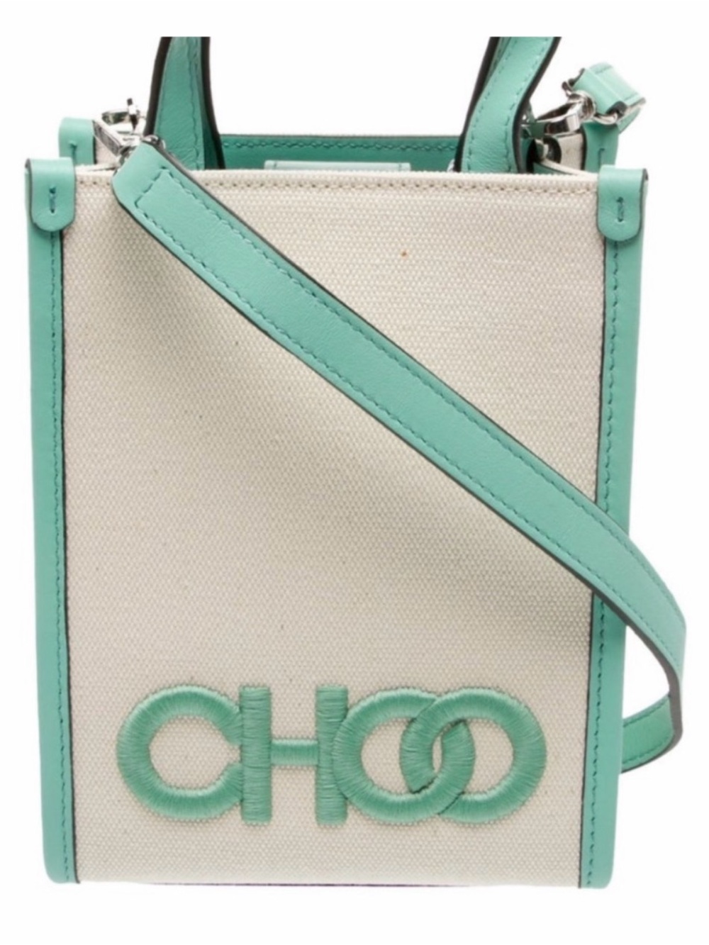 Jimmy Choo Ivory Canvas Crossbody with Mint Trim